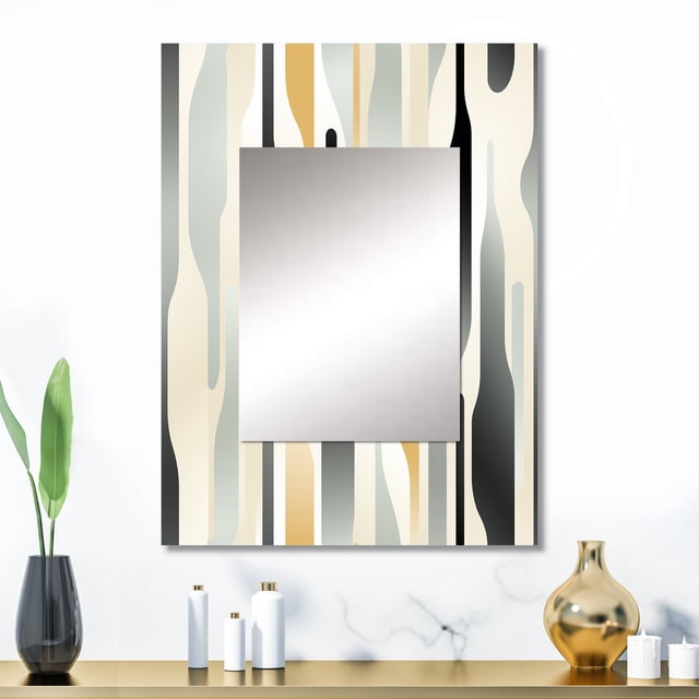 Designart "Spacious Neutrality II" Abstract Wall Mirror, Printed Grey Wall Mirror, Modern Bathroom Wall Mirror, Decorative Abstract Mirror - 24x32 Inch