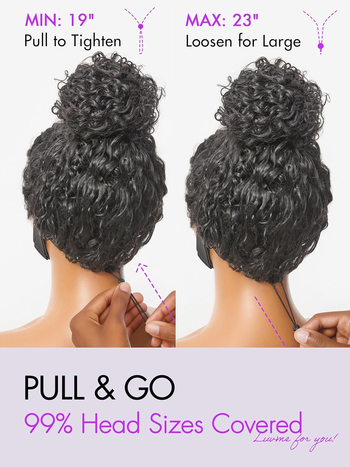 LUVME 100% Real Human Hair 18" HD Lace Frontal Wig Deep Curly Drawstring Cap Glueless Pre Cut Plucked for Women