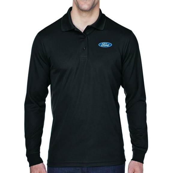 Mens Ford Oval Logo Long Sleeve Polo Shirt - Black, 4XL