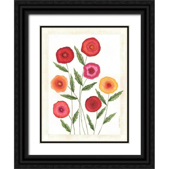 Shamp, Cindy 19x24 Black Ornate Wood Framed with Double Matting Museum Art Print Titled - Bright Poppies I