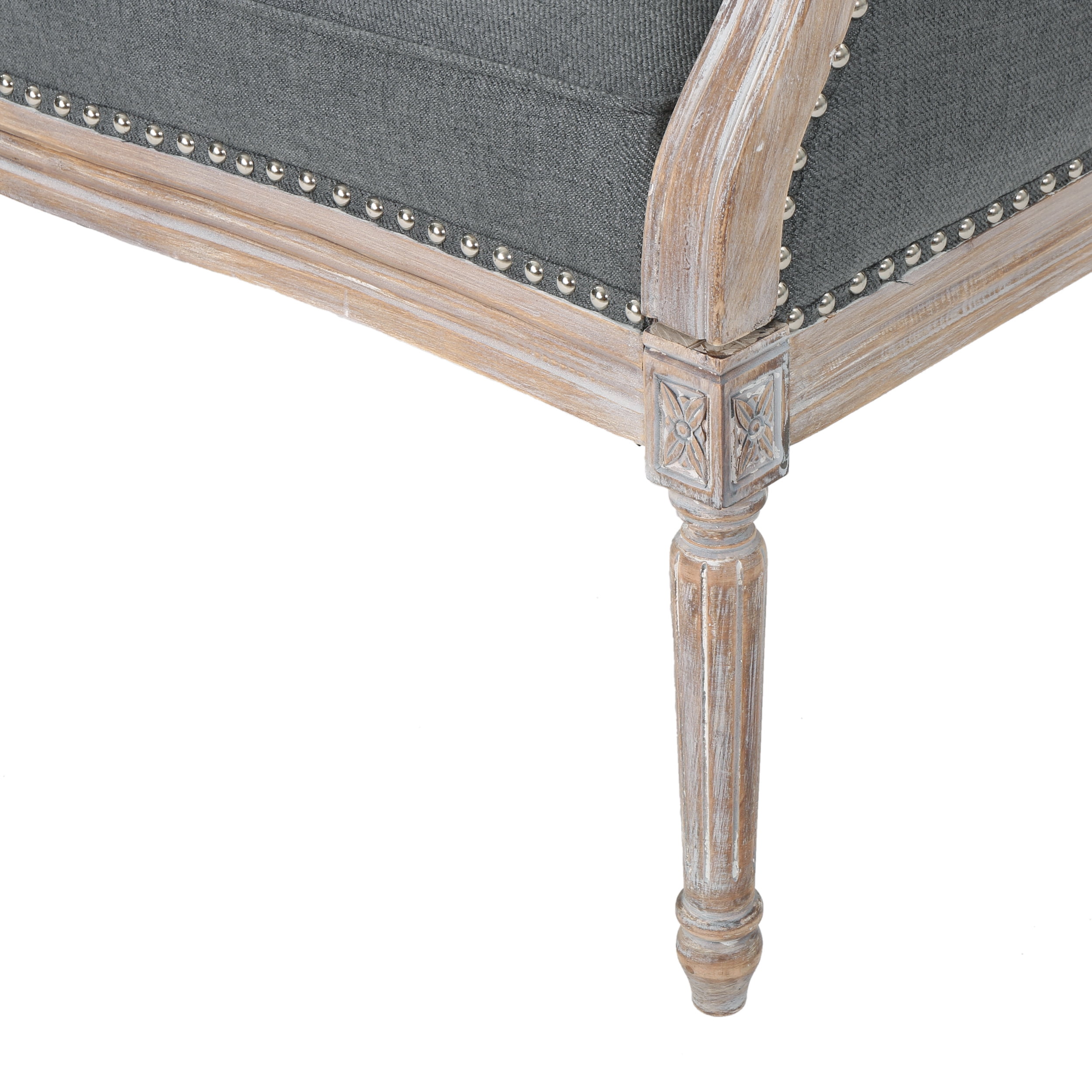 Noble House Sarahbella Fabric Loveseat with Nailhead, Dark Gray