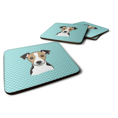

Caroline s Treasures BB1199FC Checkerboard Blue Jack Russell Terrier Foam Coaster Set of 4 3 1/2 x 3 1/2 multicolor
