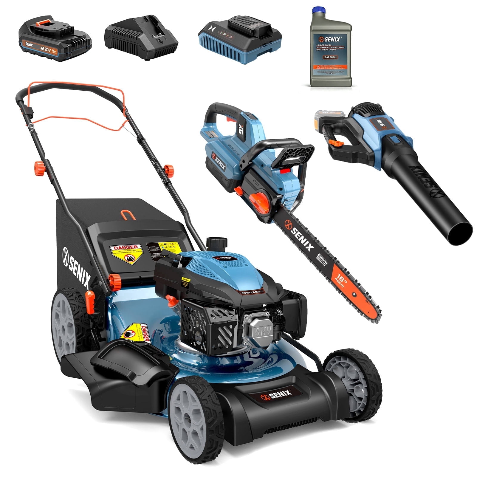 SENIX Self-Propelled Gas Lawn Mower, 21in Blade / 22in Deck, 140cc