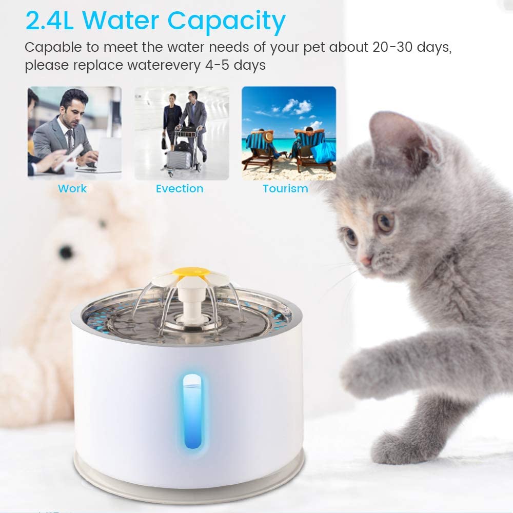 JIAN YA NA Cat Water Fountain, Automatic Pet Fountain for Dogs Cats, 85oz/2.4L Pets Water Dispenser with Automatic Power Off Function, White