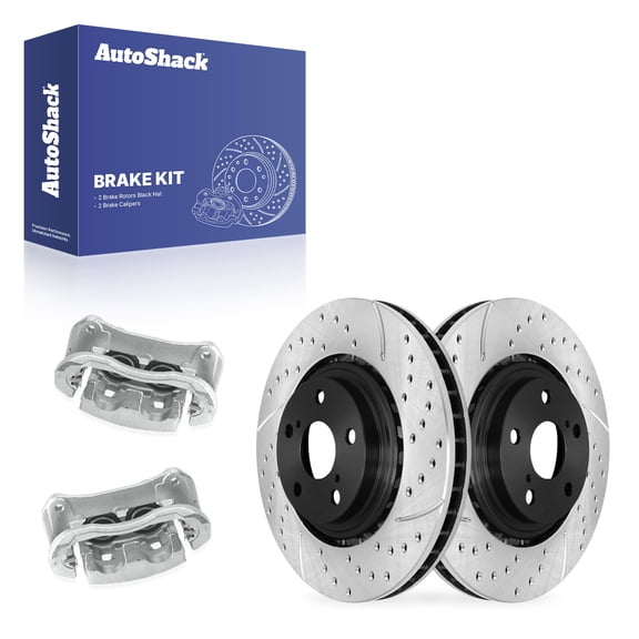 AutoShack Front Vented Drilled & Slotted E-Coated Brake Rotors   Calipers 4-PC Brake Kit Replacement for 2010-2015 Lexus RX350 2008-2013 Toyota Highlander ShadowGuard 12.91" (328 mm)