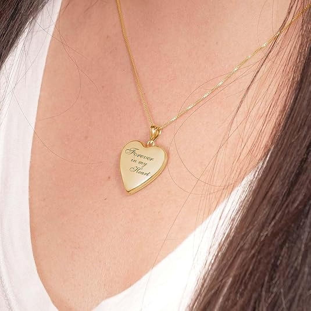PicturesOnGold Forever In My Heart Locket Necklace for Women That Hold Pictures & Engraving in Personalized Jewelry Gifts for Men & Women Yellow Gold (Locket + 2 Photo + Engraving)