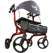 Hugo Explore Side-Fold Rollator Walker with Seat, Backrest and Folding Basket, Cranberry