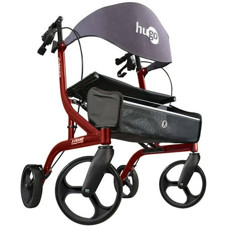 Hugo Explore Side-Fold Rollator Walker with Seat, Backrest and Folding Basket, Cranberry