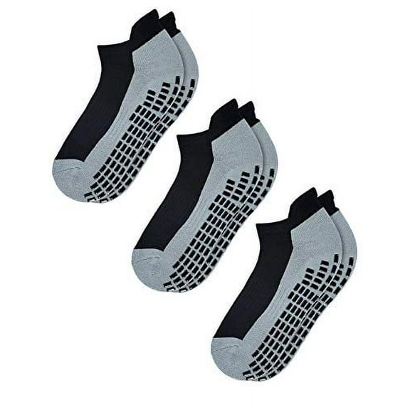 RATIVE Super Grips Anti Slip Non Skid Yoga Hospital Ankle Socks for Adults Mens Womens X-Large (XL,3-Pairs/Black)
