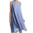 thumbnail image 2 of LOVZFMLL Robes Femmes Couleur Unie Décontractée et Poches en Lin Robe Sans Manches Col Rond, 2 of 6