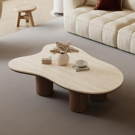 48.42" Cloud Coffee Table for Living Room, Mid-Century Modern Coffee Table with Sintered Stone Top, Unique Living Room Table Large Tea Table for Home Office