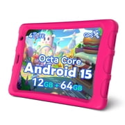 8 Inch Tablet with Sim Card Slot, Unlocked Tablets with 4G LTE, Octa Core, 12GB RAM 64GB ROM 2TB TF Expandable, 5100mAh, WiFi, GPS, Android 15 Tablet with Case, Pink