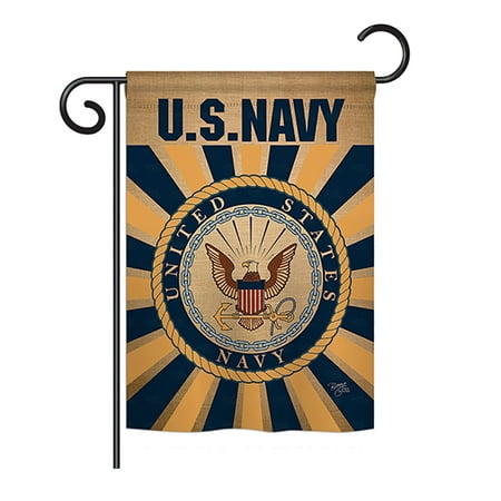 Breeze Decor - Navy Burlap Americana - Everyday Military Impressions Decorative Vertical Garden Flag 13