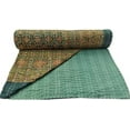 thumbnail image 2 of Hippie Queen Ajrakh Kantha Quilt Handmade Bohemain Bedspread King Size Vegetable Dye Kantha Blanket Bedcover Boho Quilting Indigo Print Ajrakh Cotton Kantha Quilt, 2 of 4