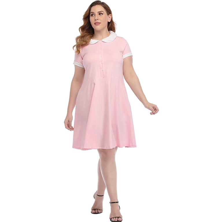 HDE Plus Size Peter Pan Collar Dress Fit and Flare Collared Casual Skater  Dress Pink 1X - Walmart.com