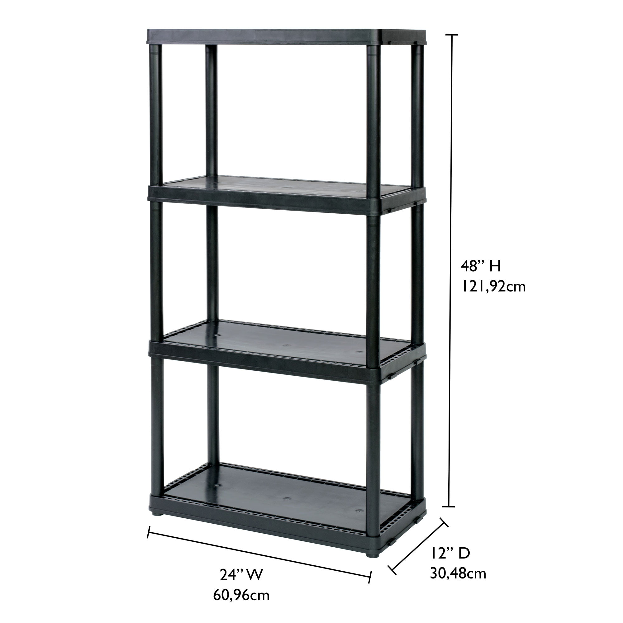 Gracious Living Multipurpose 4 Shelf Fixed Height Solid Plastic Resin  Storage Unit for Indoor and Outdoor Home or Office Organization - Black