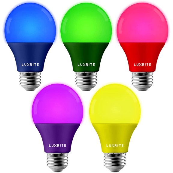 Luxrite A19 LED Colored Bulbs 60W Equivalent E26 Base Indoor Outdoor Christmas and Holiday Lighting
