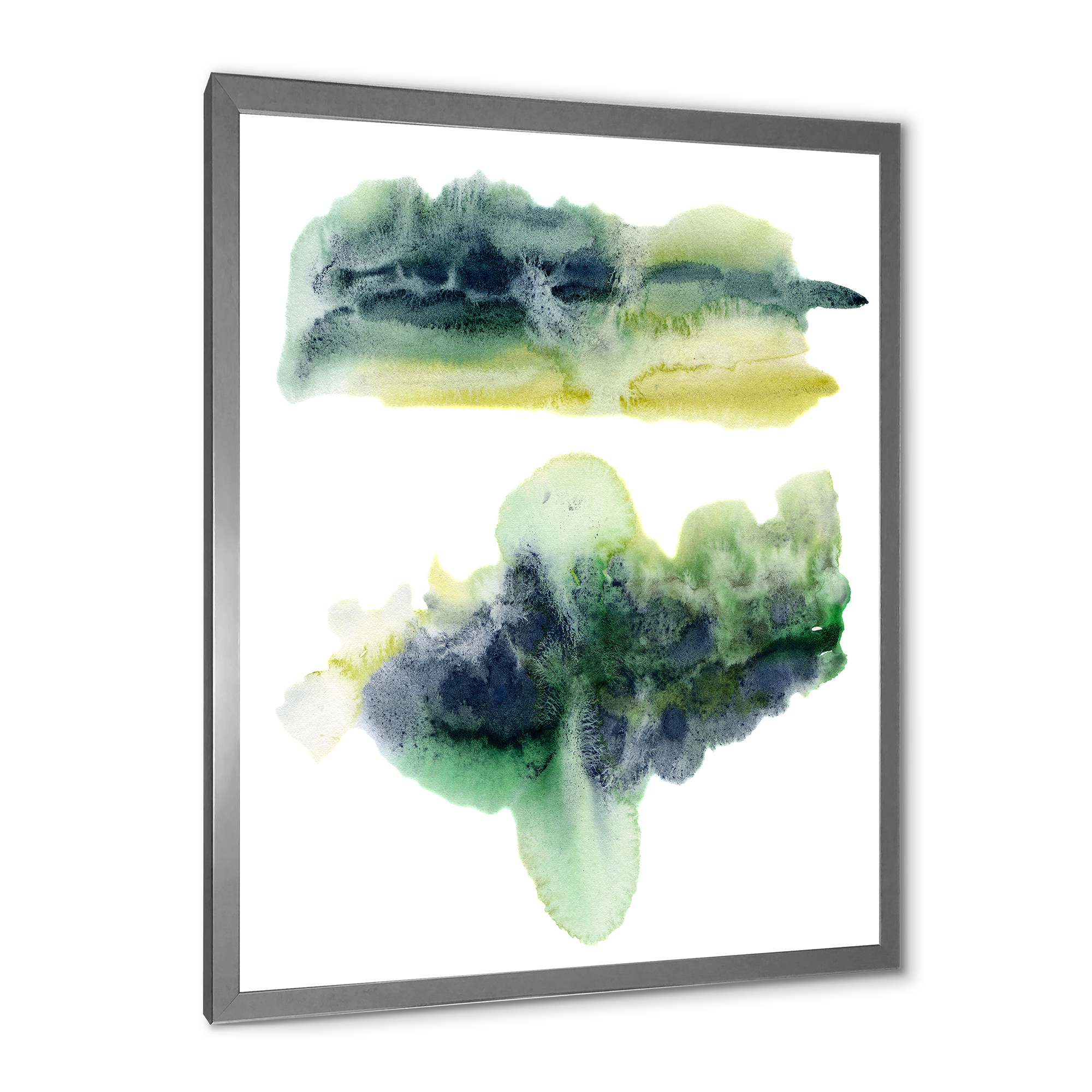 Designart 'Golden Green Abstract Clouds IV' Modern Framed Art Print