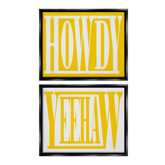Stupell Industries Yellow Howdy & Yeehaw Typography Painting Black Floater Framed Canvas Art Print Wall Art, 21 x 17, Set of 2