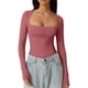 thumbnail image 1 of Camiseta sexy de cuello cuadrado y manga larga - Abrigo de otoño para chicas guapas, tejido suave y elástico, diseño a juego, adecuado para ocasiones informales, 1 of 5