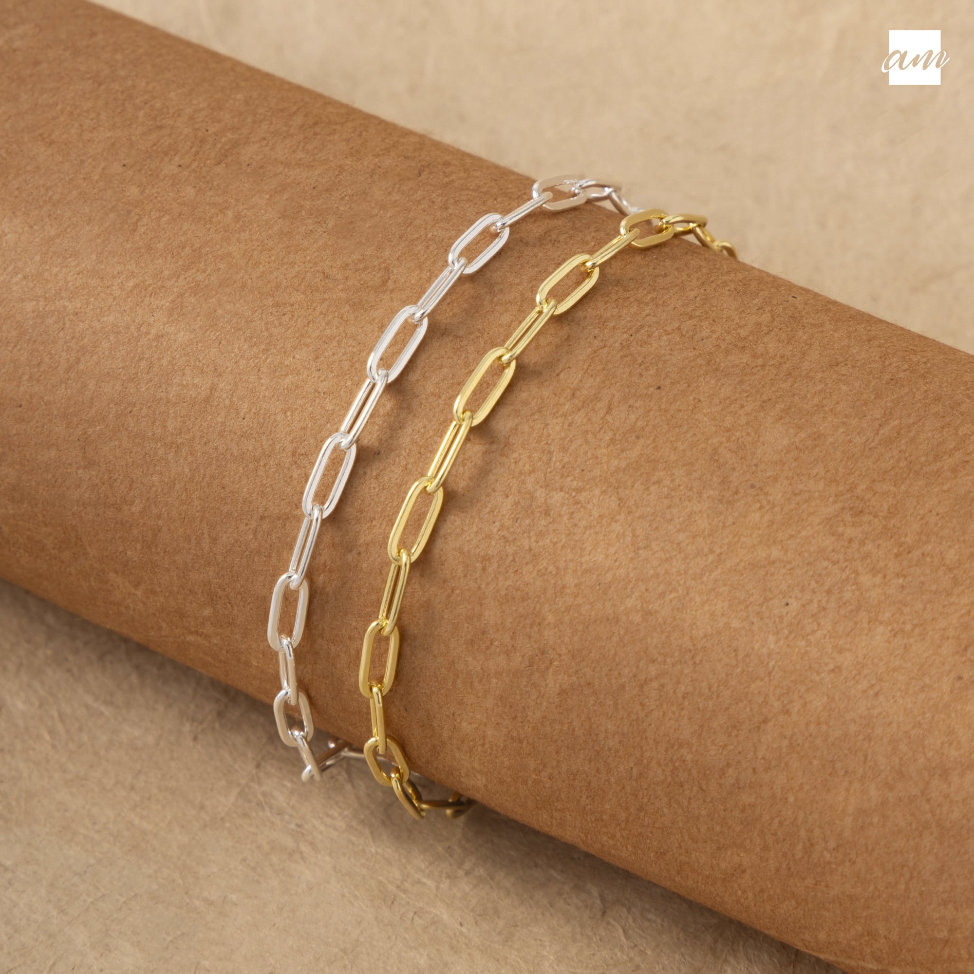 Amberta Solid 925 Sterling Silver Paperclip Bracelet for Women Men | Italian Paperclip Link Chain Bracelet | Silver Link Charm Bracelet: 7 inch Chain Link Silver Bracelet 3.6 mm