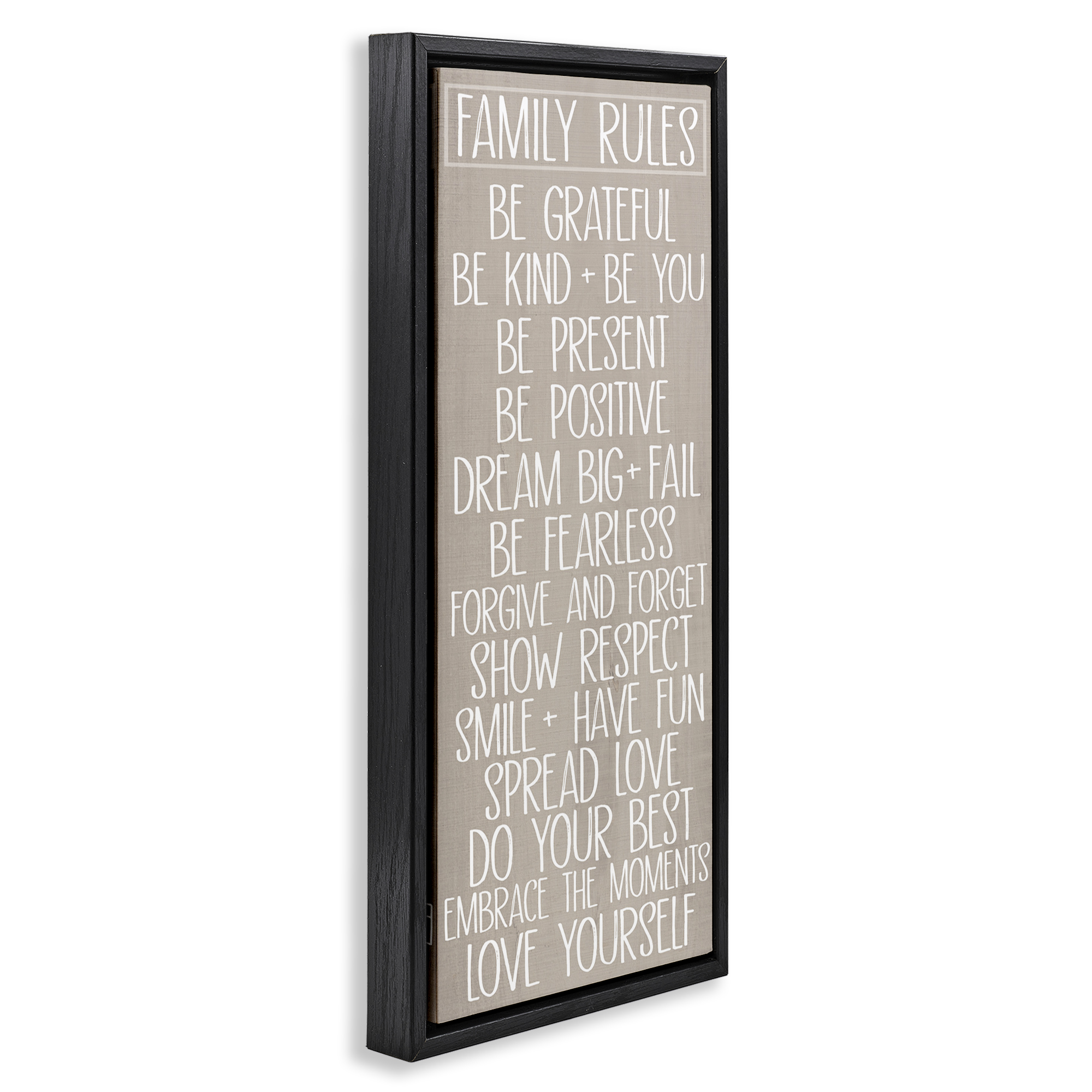 Stupell Industries Rustic Family Rules Typography Painting Black Floater Framed Art Print Wall Art, 15 x 31