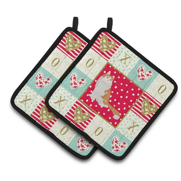 Curl Cat Love Pair of Pot Holders