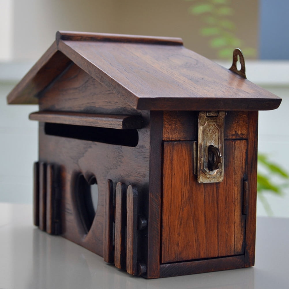 WHAMVOX Wall Mounted Mailbox in Dark Brown for Storage with Retro House Shape Design Big Size Suitable for Home or Company Made of Plastic