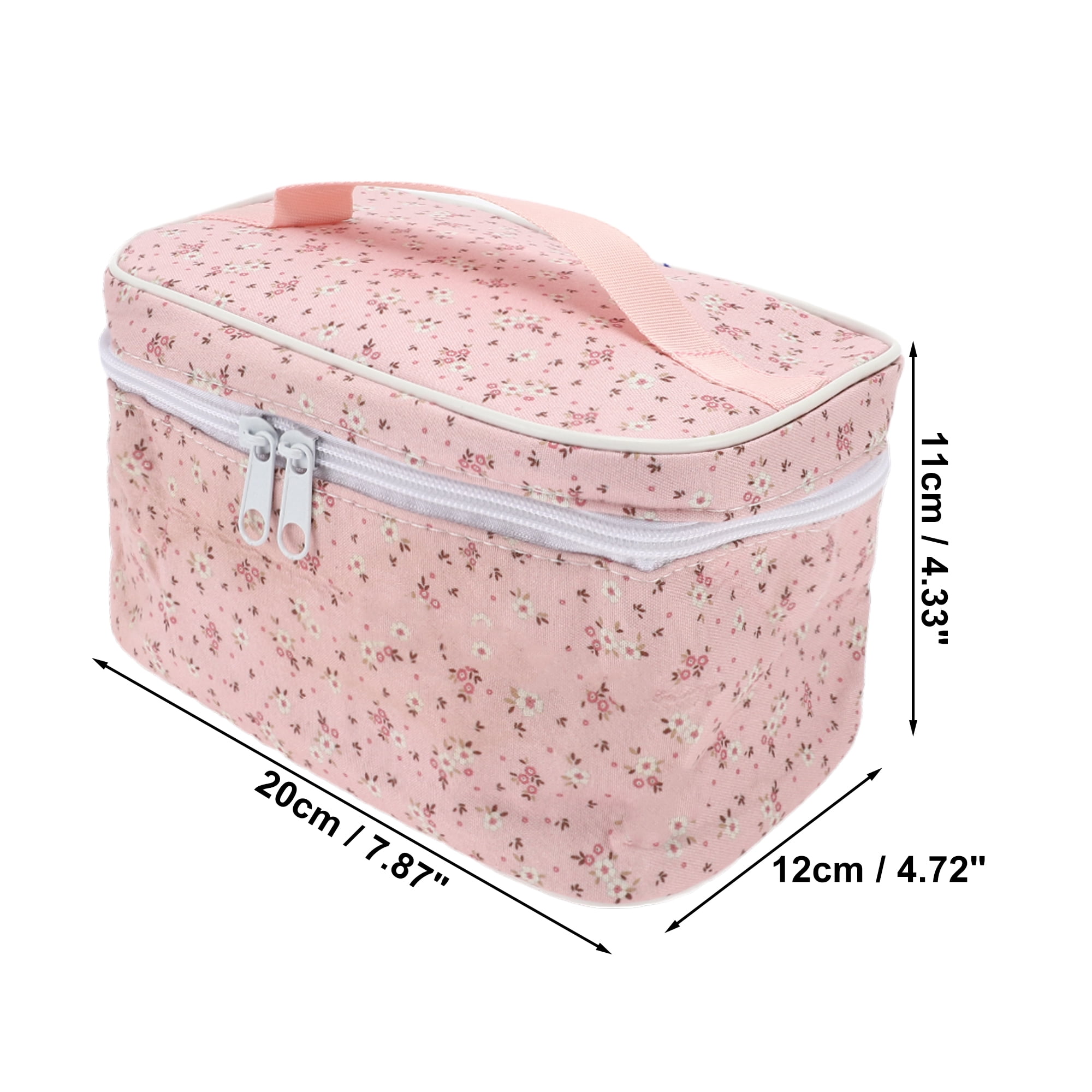 Unique Bargains 1Pc Women Floral Square Travel Cosmetic Bag for Outdoor Activities Pink