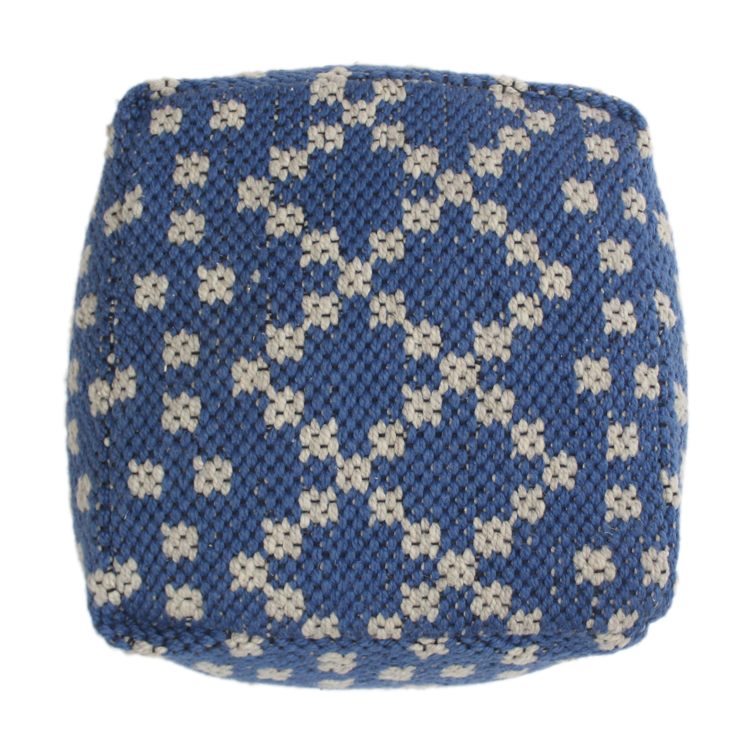 Ophelia Outdoor Handcrafted Boho Fabric Cube Pouf, Blue and White - image 6 of 6