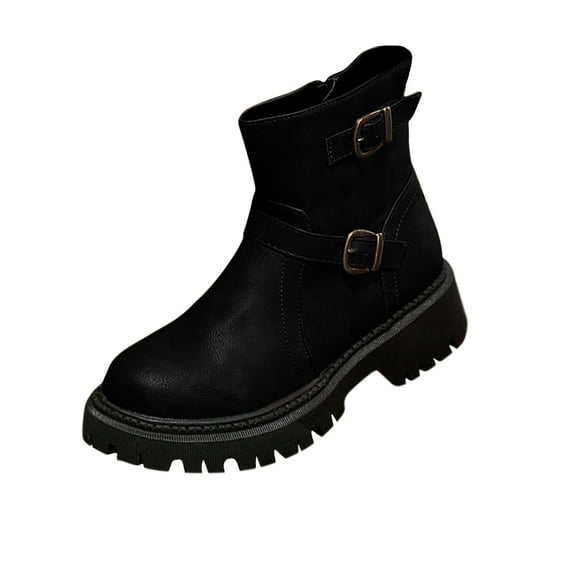 Wensltd Round Toe Riding Boots for Women Side Zip British Style Knight Boots Ankle Length