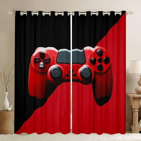 Manfei Teens Video Game Black Out Curtains,Console Game Lover Curtains Pack of 2 (42x63 Each),Green Black Bedroom Curtains For Kids,Microfiber Bedroom Decor