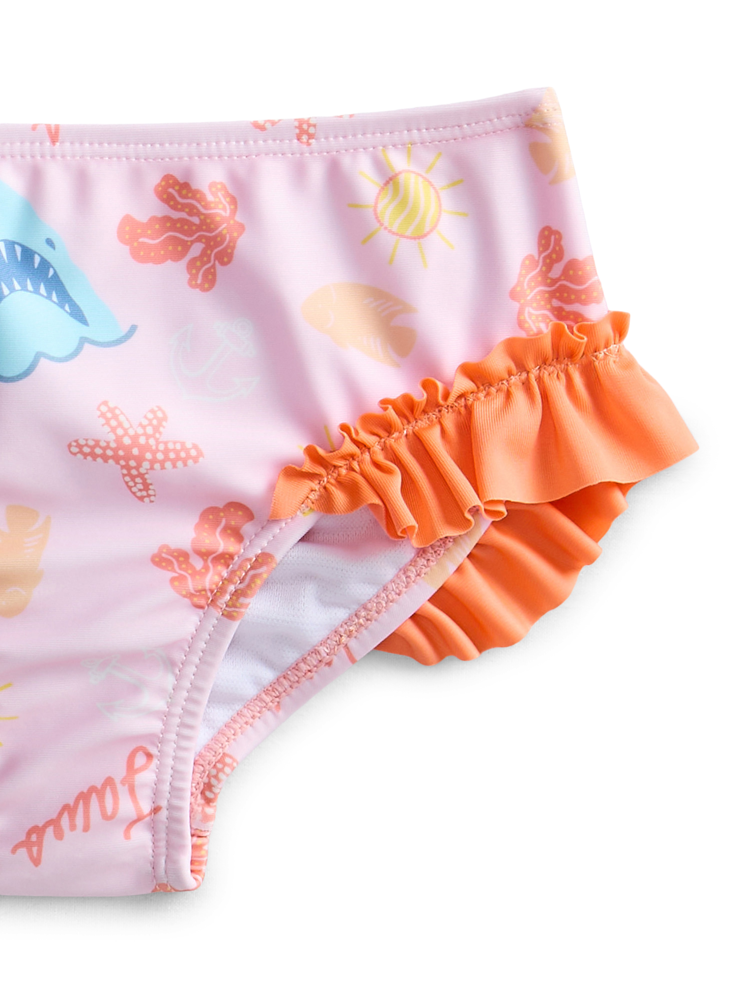 Jaws Toddler Girls Long Sleeve Ruffle Rashguard Swimsuit Set with UPF50, 2-Piece, Sizes 12M-5T