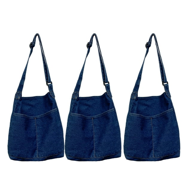 Bolso de hombro de mezclilla para mujer, bolso de lona informal, bolso bandolera retro, bolso de gran capacidad, azul marino