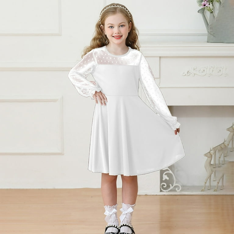 Little Girl Dresses Long Sleeve Tiered Swing A-Line Cotton White Dress  Girls Birthday Dresses For Girls Spring Dresses For Girls - Walmart.com