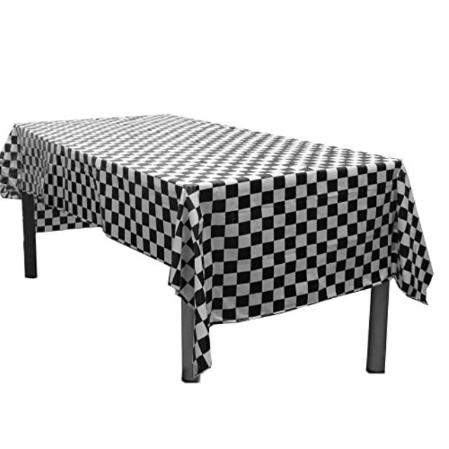 Measures 54 X 108 Racing Party Decoration 2 Pack Disposable Plastic Party Table Covers Each Table Cover Is Individually Packaged for Later Use VUL Black and White Checkered Plastic Tablecloths 