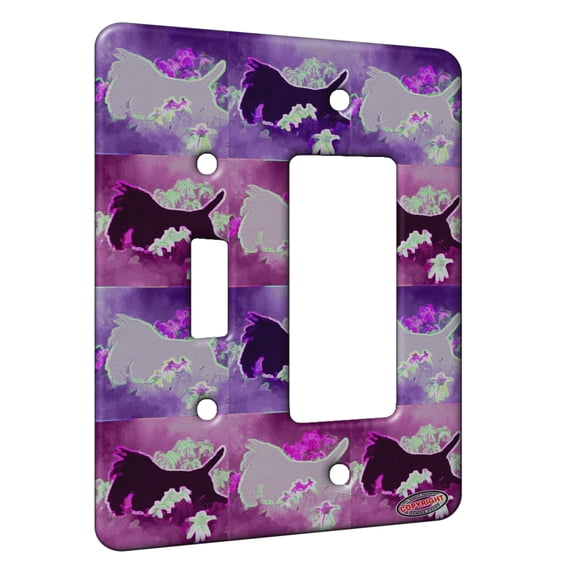 KuzmarK™ 2 Gang Single Toggle / Single Duplex Rocker Wall Plate - Black Scottish Terrier with Daisies Scottie Dog Electric Art by Denise Every