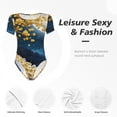 thumbnail image 6 of Rateoe Moonlit Golden Tree Peacock Printed Women Rash Guard Short Sleeve,Tummy control Swimsuit Surfing Swimsuit Bathing Suit Short-sleeved Onesie UPF 50+, 6 of 6