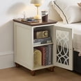 thumbnail image 2 of Farmhouse Nightstand with Charging Station Set of 2, Rustic Bedside Table with Glass Door for Bedroom, Vintage End Table with Storage Cabinet for Living Room, Side Table, White, 2 of 8
