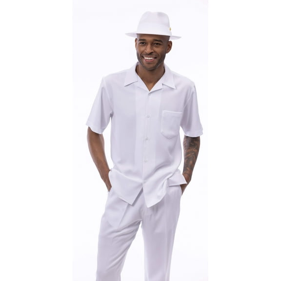 Montique White Walking Suit Solid Color Short Sleeve Shirt Men's Leisure Suit 696