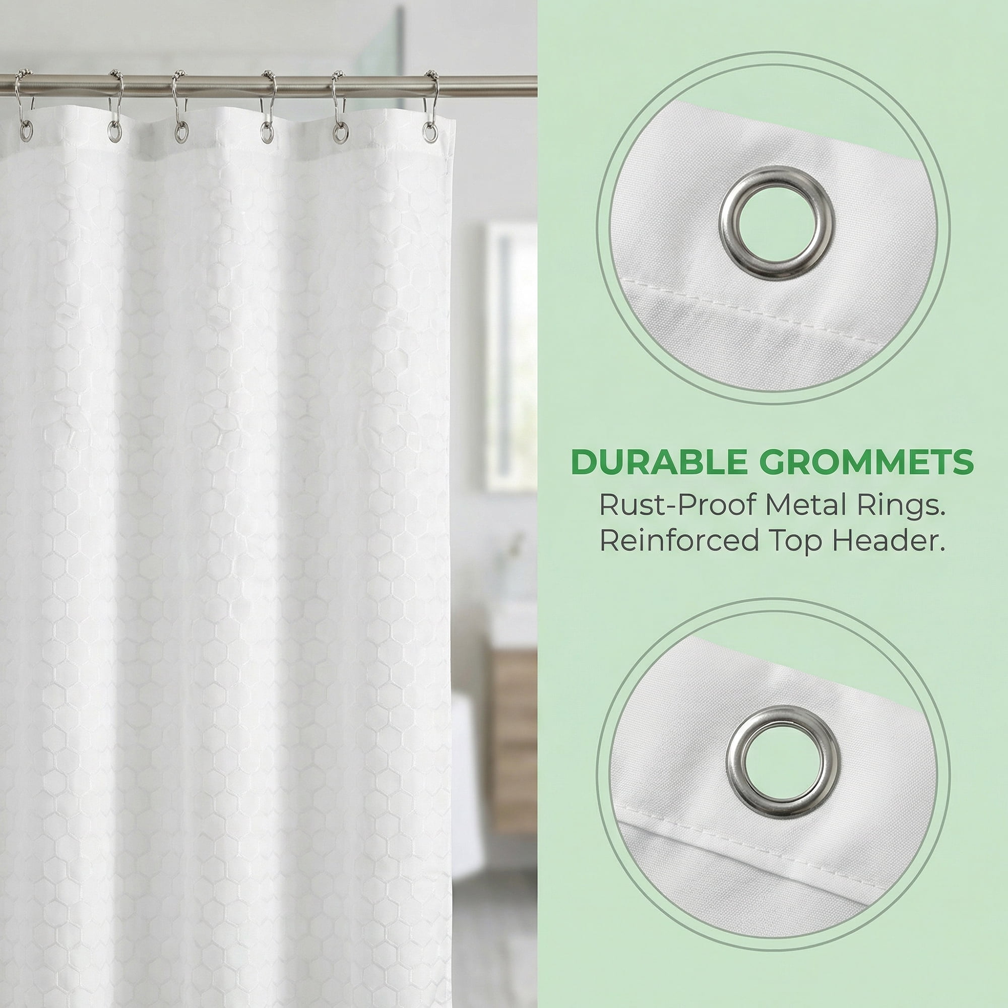 Unique Bargains Semi-Transparent Waterproof Bath Curtain with 12 Hooks Clear 71"W x 71"L