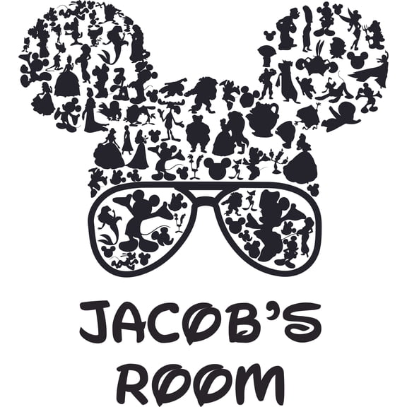 Sunglasses Character Cartoon Design Customized Name Wall Decal -Custom Vinyl Wall Art - Personalized Name - Baby Girl Boy Kids Bedroom Wall Decal Room Decor Sticker Decoration Size (10x10 inch)