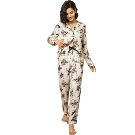 Womens Soft Bamboo Pajama Sets Button Down Long Sleeve Pj...