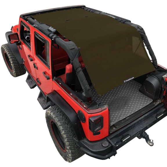 Shadeidea Jeep Wrangler Top Sunshade JK Unlimited Sun Shade JKU 4 Door Top 2007-2018 Front Rear Trunk-Tank Green Mesh Screen Cover UV Blocker with Grab Bag Storage Pouch-10 Years Warranty