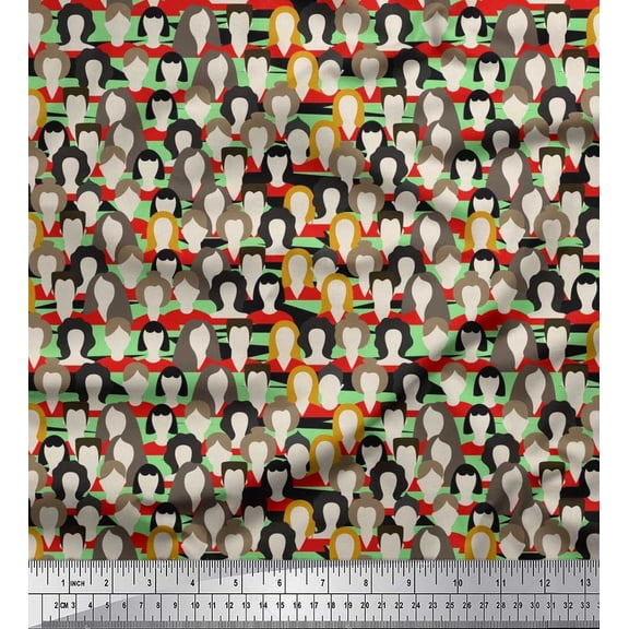 Soimoi Polyester Crepe Fabric Women & Men Face Human Figure Print Fabric by The Yard 42 Inch Wide