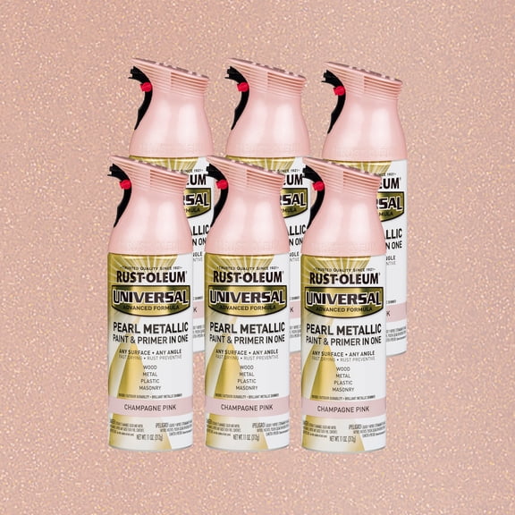 6 Pack, Pearl Champagne Pink, Rust-Oleum Universal All Surface Interior/Exterior Metallic Spray Paint-301537, 11 oz