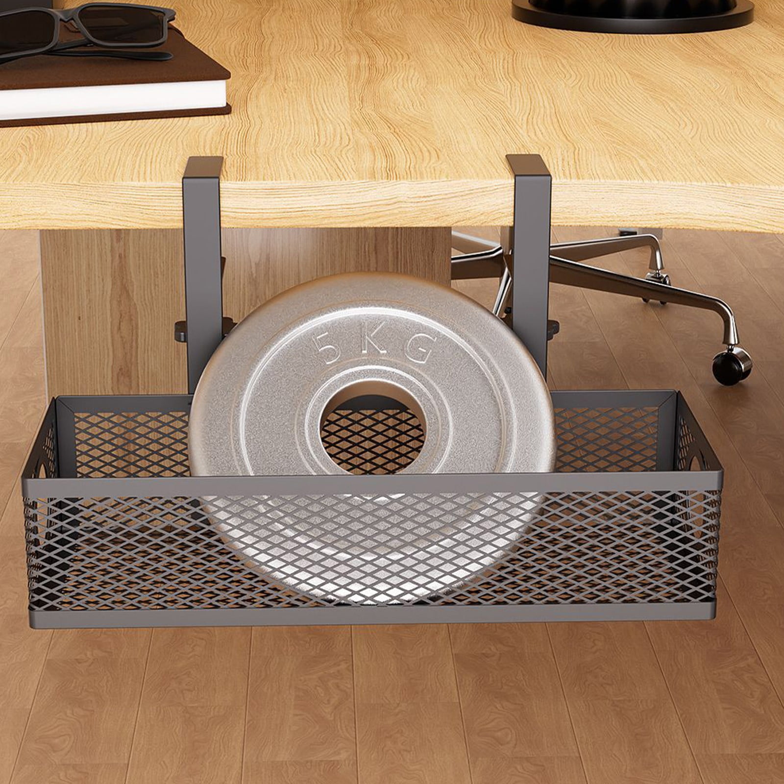 JingChun Under Desk Storage Organizer Clamp-On, Mesh Metal Desk side storage - Use on desk, under table or as a hanging wall organizer for office supplies & home& school essentials