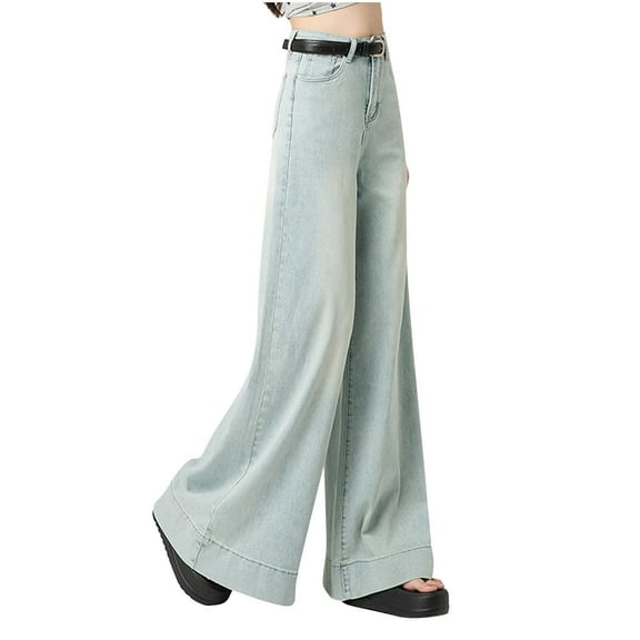 ABATAB Jean Pants for Women Wide Leg Stretchy Trendy Jeans with Pockets Loose Baggy High Waisted Dressy Denim Pants