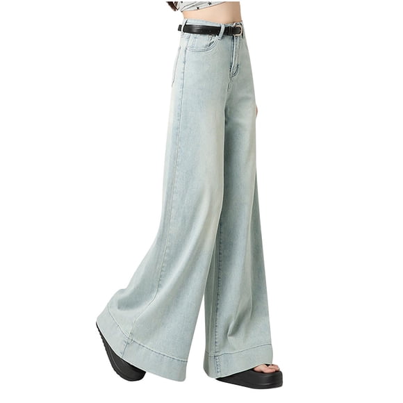 COM1950s Jeans for Women, Pants for Women, Women Fashion High Waist Pocket Zipper Button Wide Legs Jeans Pants, Wide Leg Pants for Women, Wide Leg Pants for Women, Jeans for Women High Waist
