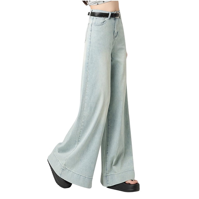 Soki Womens Jeans High Waist Baggy Bell Botton Wide Legs Denim Pants